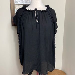 Worthington Women’s Black Ruffle Top Tie Neck. Size L